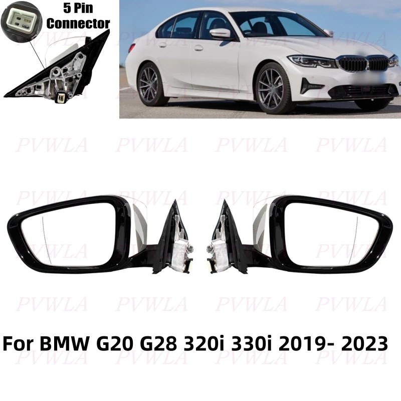 

5Pin White/Black Painted Power Adjust Power Fold Memory Mirror Assembly For BMW G20 G28 320i 330i 2019-2023 Car Accessories