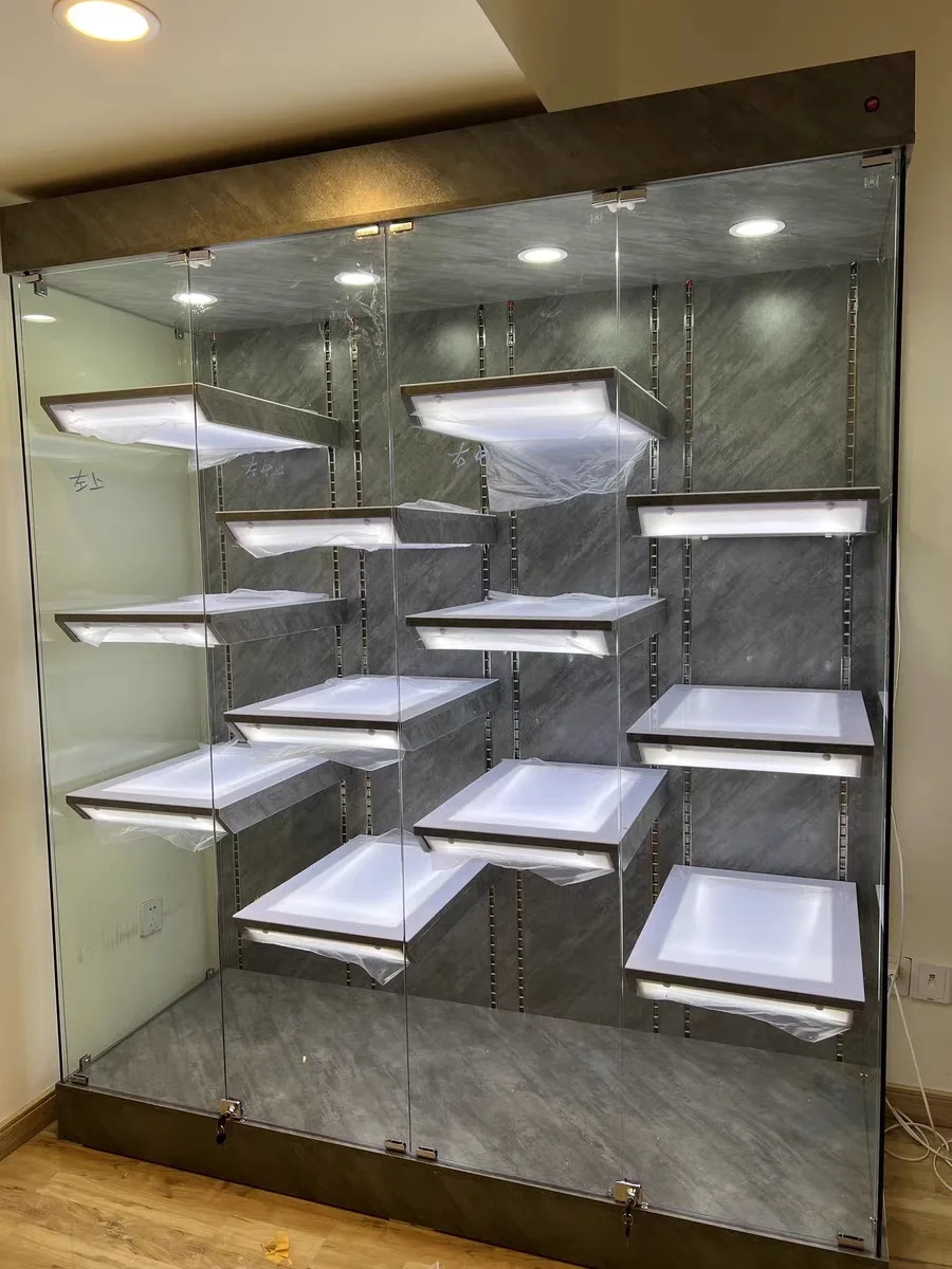 Figure Display Cabinet Household Small Lego Model Cabinet Adjustable Trophy Product Gift Cabinet with Light