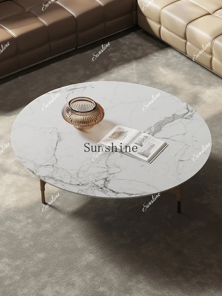 

Solid wood small apartment rock slab round coffee table living room small table FT