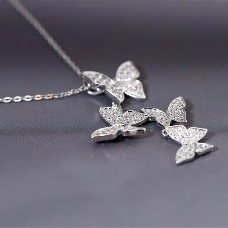 New Fashion 925 Sterling Silver Jewelry Personality Butterfly Crystal Female Clavicle Chain Pendant Necklaces  XL274