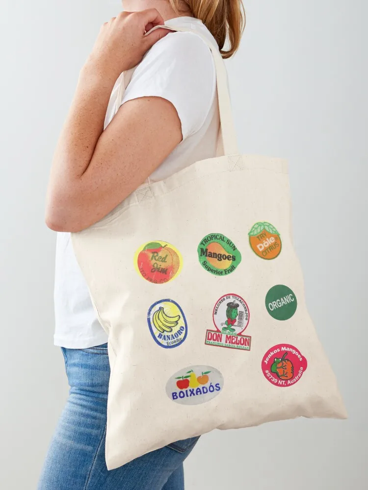 Retro Fruit Sticker Labels Vintage Sticker Pack Tote Bag Customizable tote bag Shopper handbag hand bags