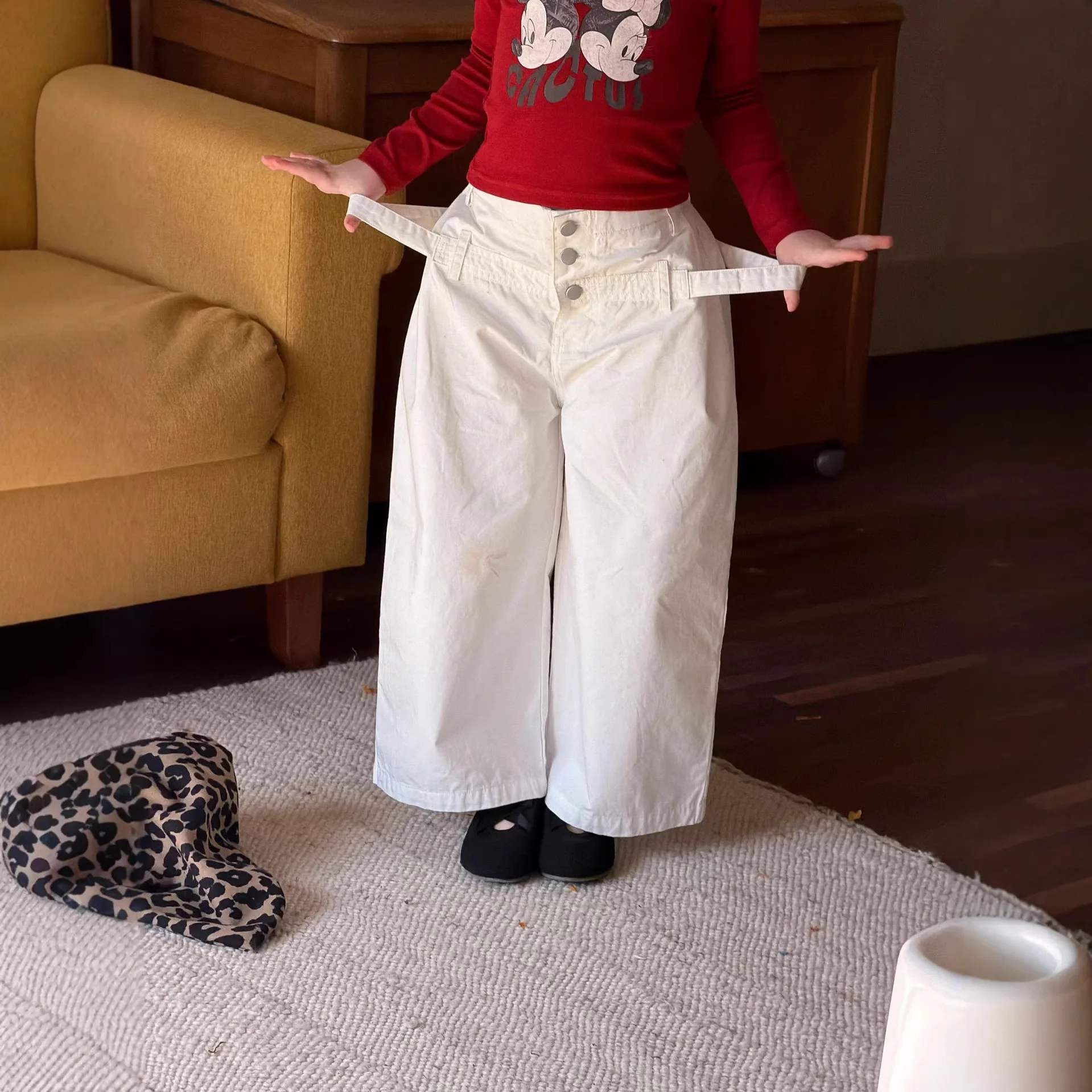

Spring New Girls Fashion Casual Solid Color Simple Straight Leg Pants 2026 Children Clothing Girls Design Sense Wide Leg Pants