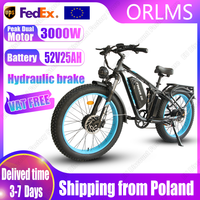 ORLMS Electric Bike 2000W Dual Motor 52V25Ah Battery Mountain E-Bike 26*4.0 In Fat Tires Hydraulic Brake Adult Electric Bicycle