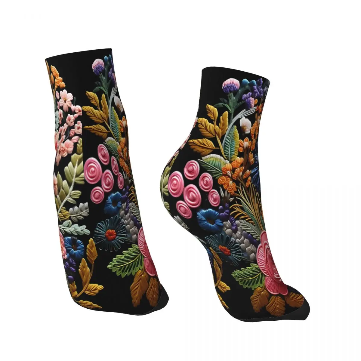 Embroidery Style Clipart Embroidery Flowers Ankle Socks Male Mens Women Summer Stockings Hip Hop