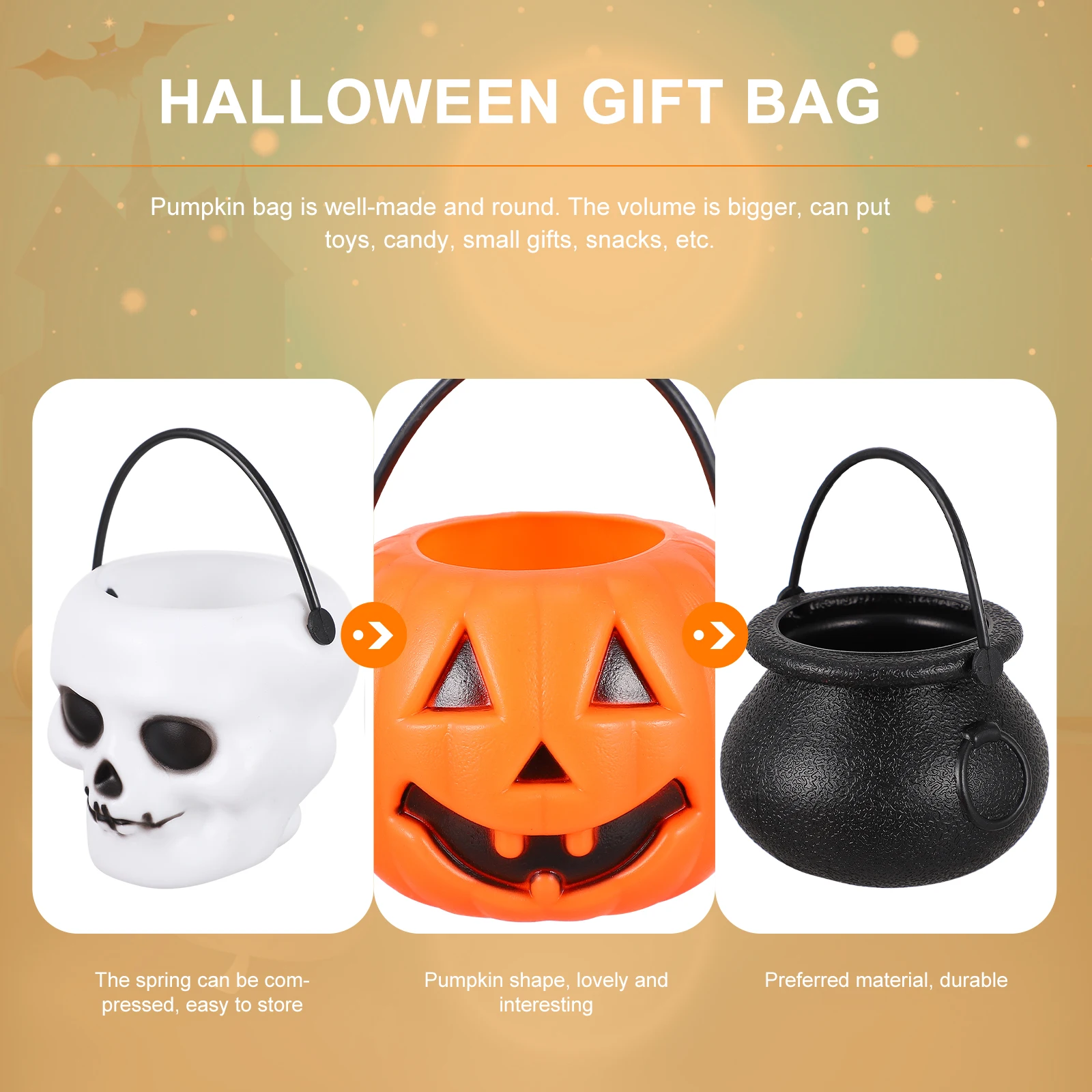 

12pcs Pumpkin Bucket Candy Jar Plastic Mini Pumpkins Trick Treat Bowl Child Halloween Gift Container Handle Candy Bucket