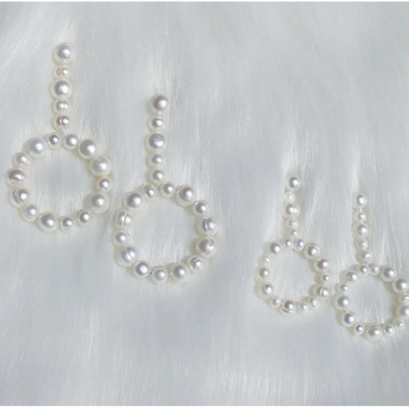 

Natural White Freshwater Pearl Classic Statement Vintage Pearl Circle Dangle Earrings Breeding Baroque Big Earrings for Women