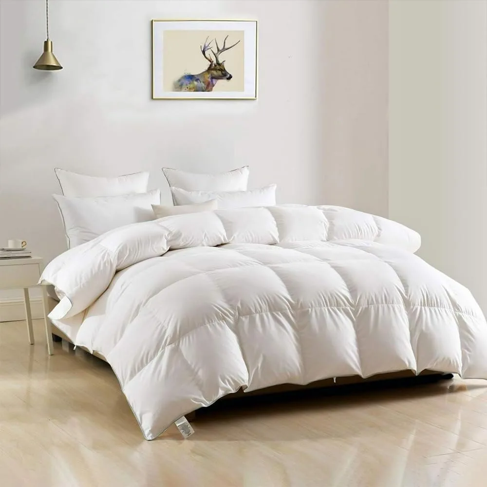 

Luxury Oversized King Feathers Down Comforter, Soft Cotton Blend Cover, High Fill Power Medium Weight, Fluffy Down Duvet Insert