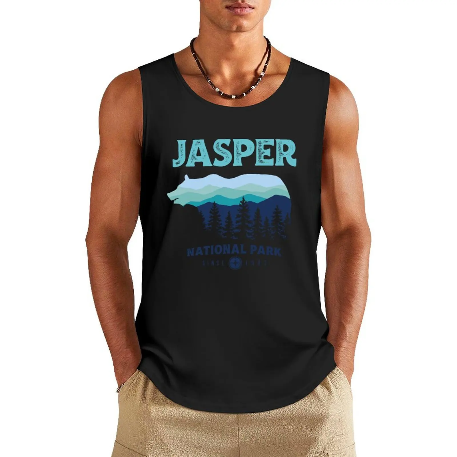 

Jasper National Park Grizzly Bear Vintage Look Tank Top summer 2025 T-shirt for fitness Top summer sleeveless vest men