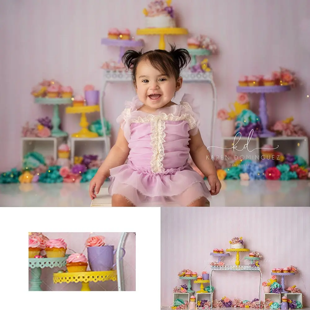 

Sweet Confectionery Backdrop Kids Baby Cake Smash Photography Props Floral Cakes Child Girls Adult Birthday Studio Backgrounds