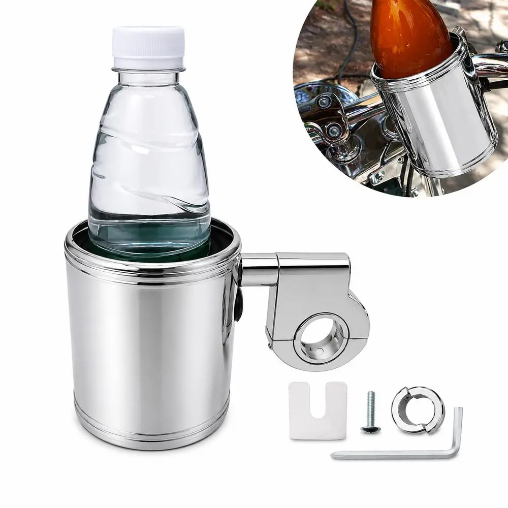 Motorcycle/Atv Handlebar Bottle Holder Adjustable Cup Holder Fits For 7/8"/1"/1.25" Handlebars Or Crash Bar Chrome Cup Holder