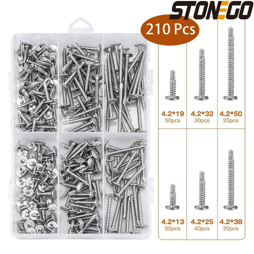 

STONEGO 1 Set(210Pcs/Set) Dovetail Self-Tapping Screw Set Stainless Steel 13mm 19mm 25mm 32mm 38mm 50mm