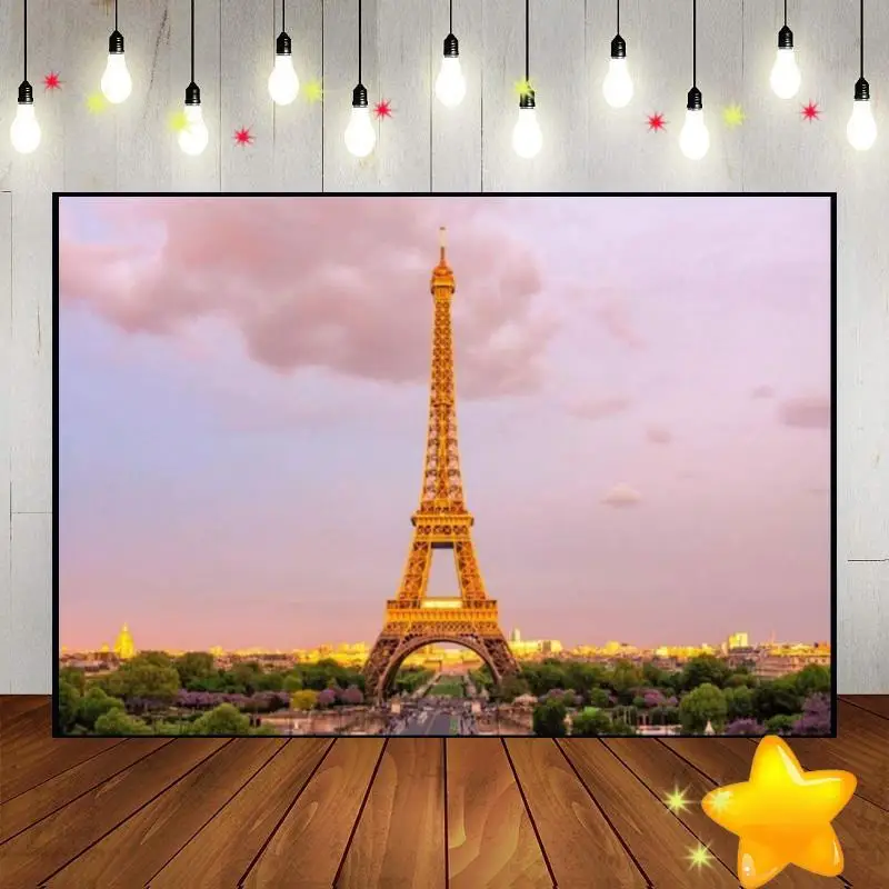 Eiffel Tower Paris Landmark Global Background Custom Birthday Backdrop Party Photo Decoration Photography Backdrops Banner