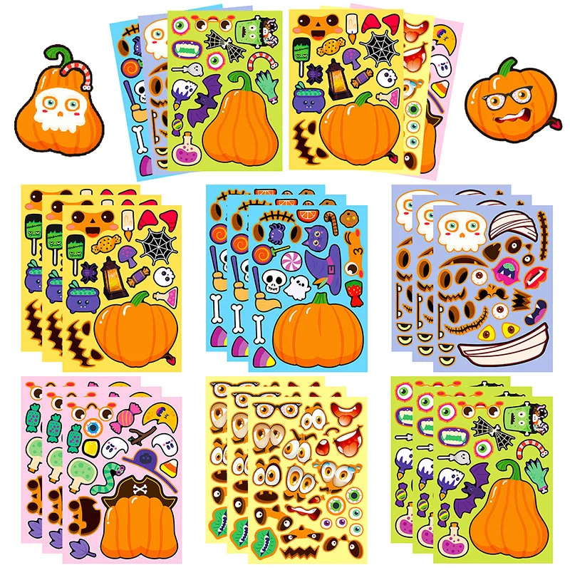 Make A Face Halloween Pumpkin Stickers Sheets for Kids Toddlers Children DIY Decorating Toys Party Games Stickers Puzzle Jigsaw