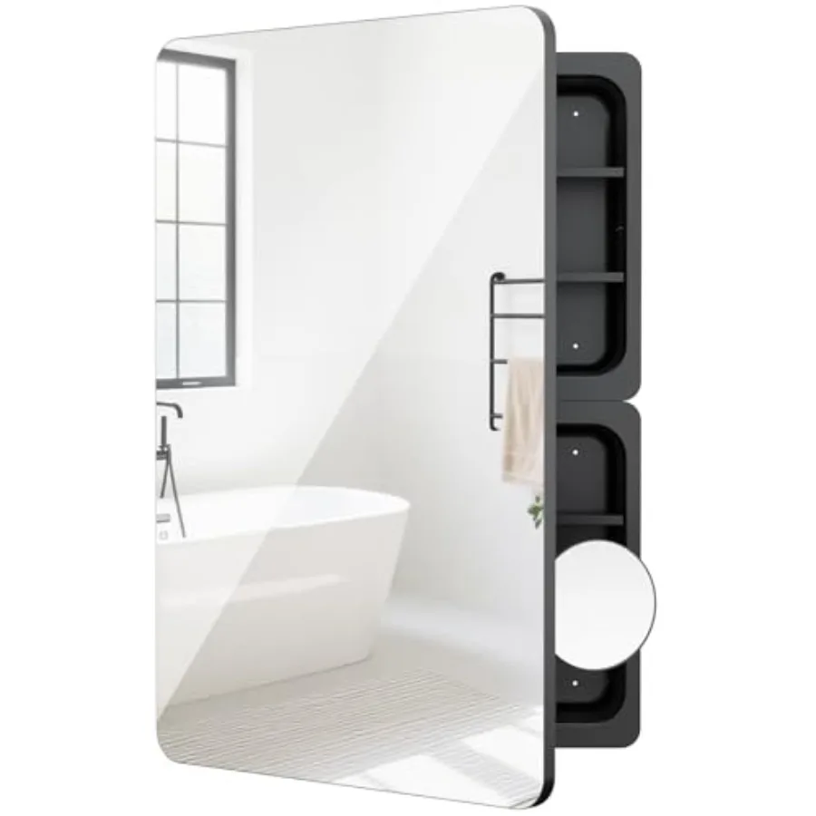 24×36 Bathroom Mirror Cabinet with 3X Magnifying Mirror, Adjustable Shees, Bathroom Mirror with Storage, Reced or Wall Mounted
