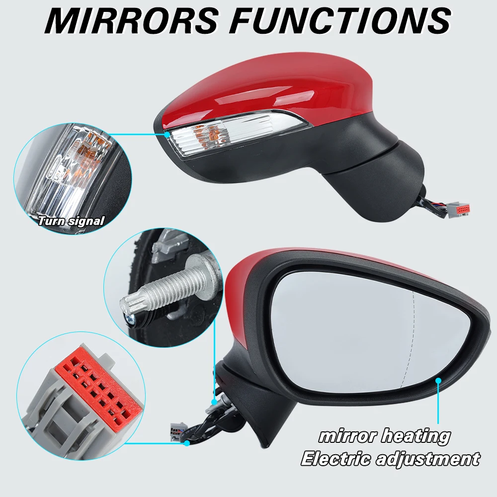 6 Pins Side Rearview Mirror Assembly for Ford Fiesta MK7 2013-2017 Red Heated Lamp Lens Electric Rearview Mirror Car Accessories