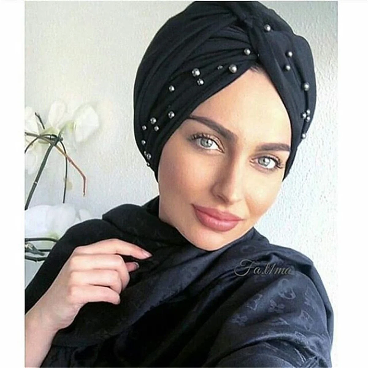 

2024 Women Jersey Beading Turban Hijab Soft Wrap Head Scarves Female Hijabs Islamic Clothing Turbante MujerCotton Headscarf