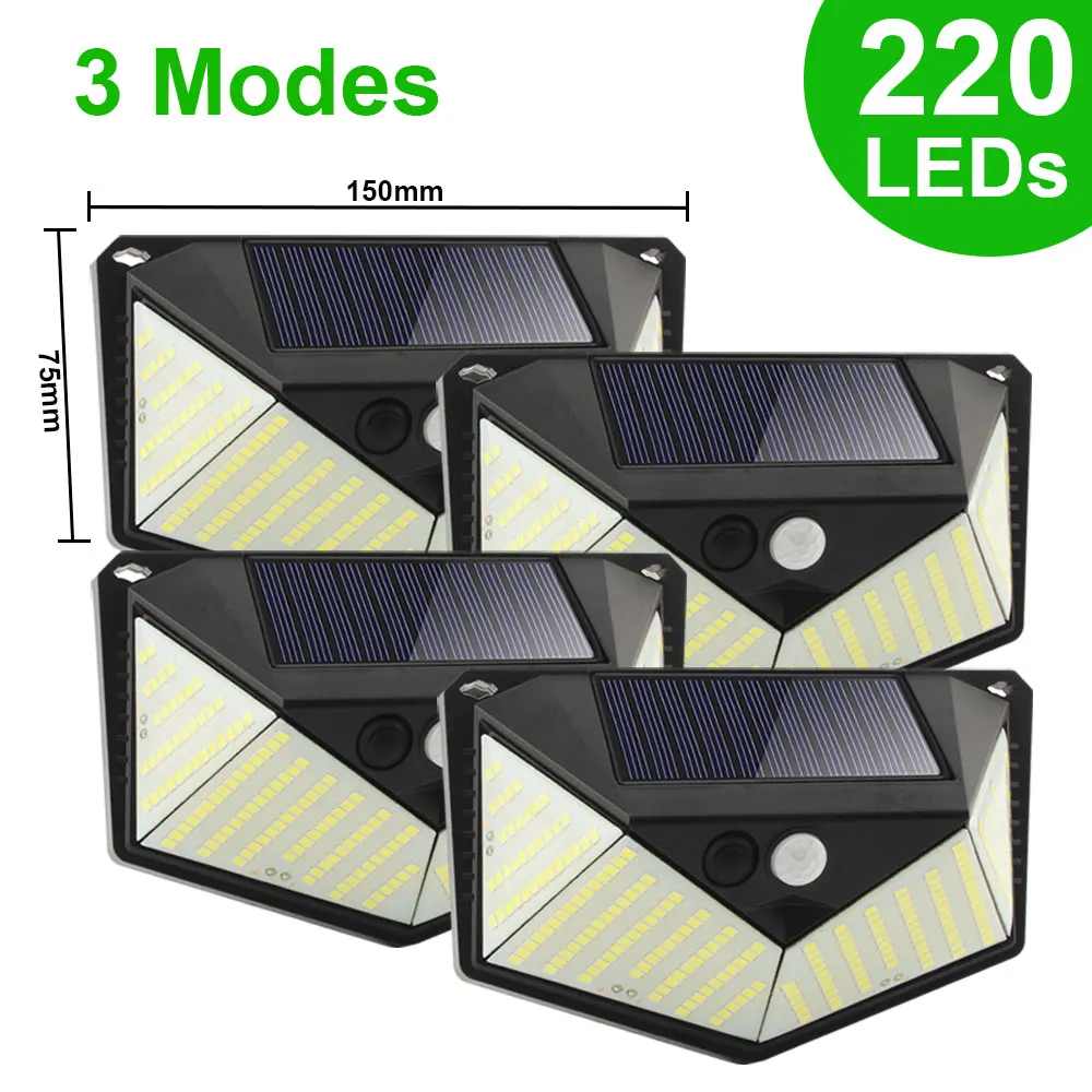 

Уличная солнечная лампа, 220 светодиодов с датчиком движения, IP65, водонепроницаемая лампа на солнечной энергии для садовых дорожек, декоративное освещение
