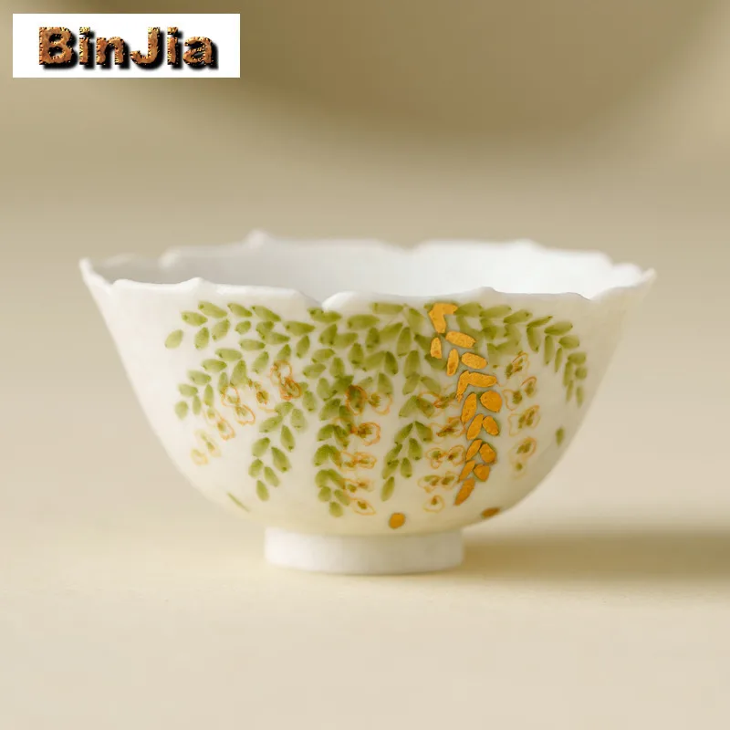 50 مللي رش الذهب رسمت باليد زهرة الوستارية فنجان الشاي زن وعاء الشاي القدح الشاي تذوق العطر كوب تشازان ماستر أكواب طقم شاي #1