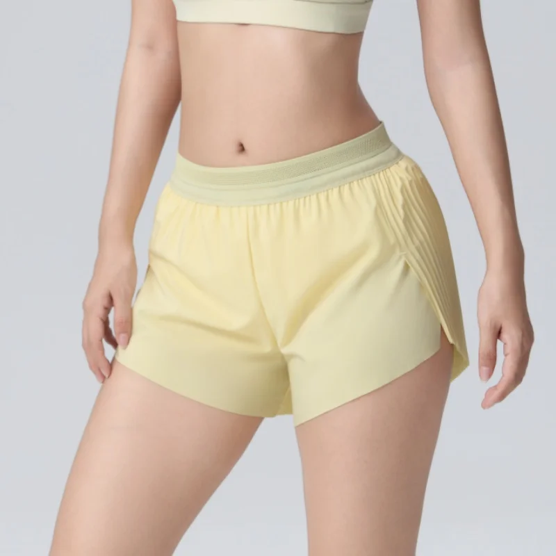 Summer Fitness Sports Pants Women's High Waist Nylon Quick Dry Three-Quarter Length Inner Pocket Outdoor Running Shorts
