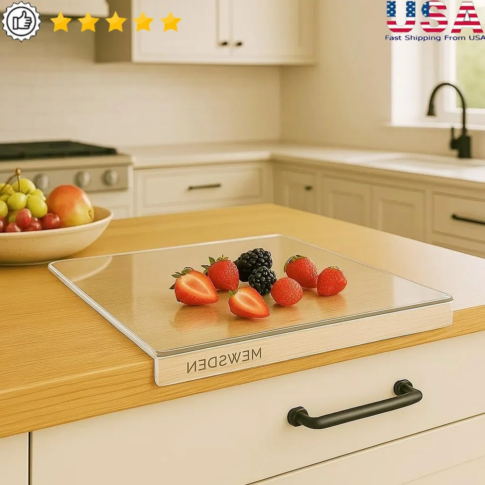 

Acrylic Cutting Board with Lip Non Slip Kitchen Gadget Durable Clear Board Veggies Meat Fruits 8 Silicone Dots Included