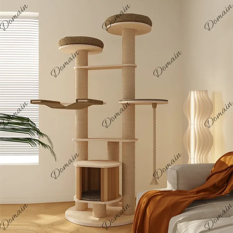 Z43 Solid wood cat climbing frame shelf with cat nest large toy tree integrated cat scratch column