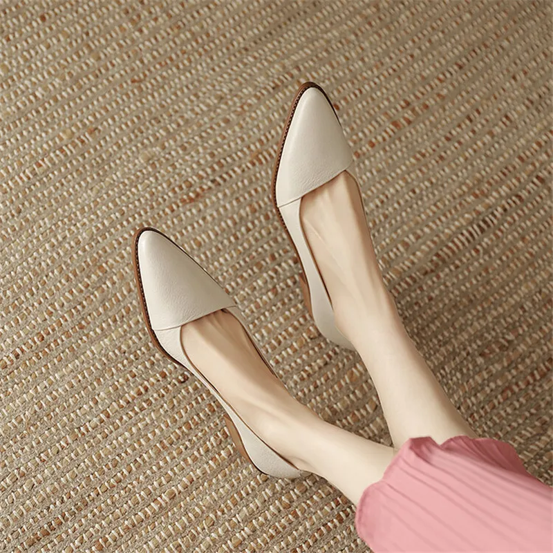 New Spring/Summer Women Shoes Pointed Toe Chunky Heel Shoes for Women Handmade Genuine Leather Women Pumps Zapatos De Mujer