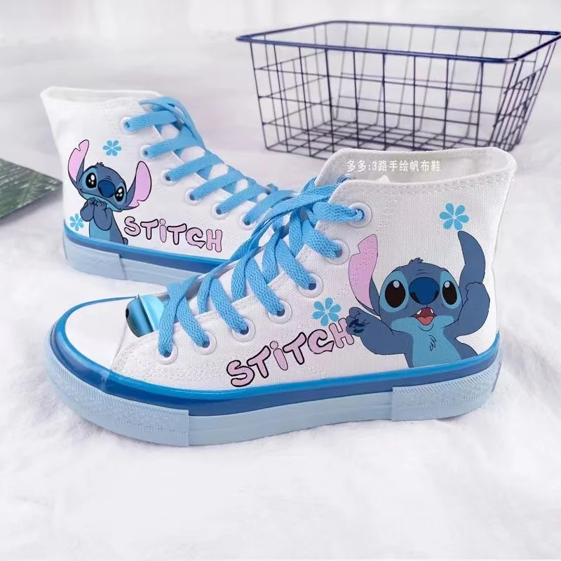 Stitch Angel Cream Blue Canvas Shoes Women's Summer Low-top Thin Korean Version Of Ins Tide Cartoon Lovers Men Board Shoes