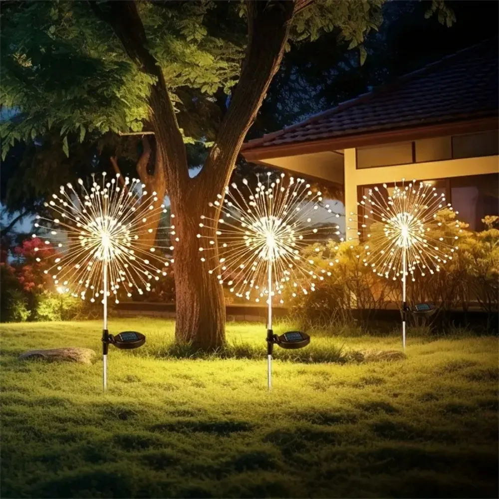 

1PC 90LED/120LED/150LED IP65 Waterproof Solar Fireworks Ground Plug in Light,Used for Courtyard,Balcony,Flower Bed Decoration