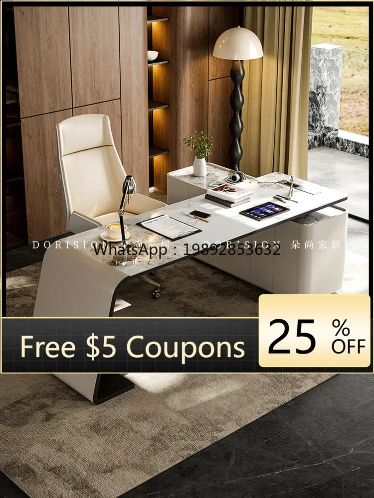 Italian Minimalist Sintered Stone Desk Home Computer Desk with Drawer Simple Modern Study Light Luxury Executive Desk