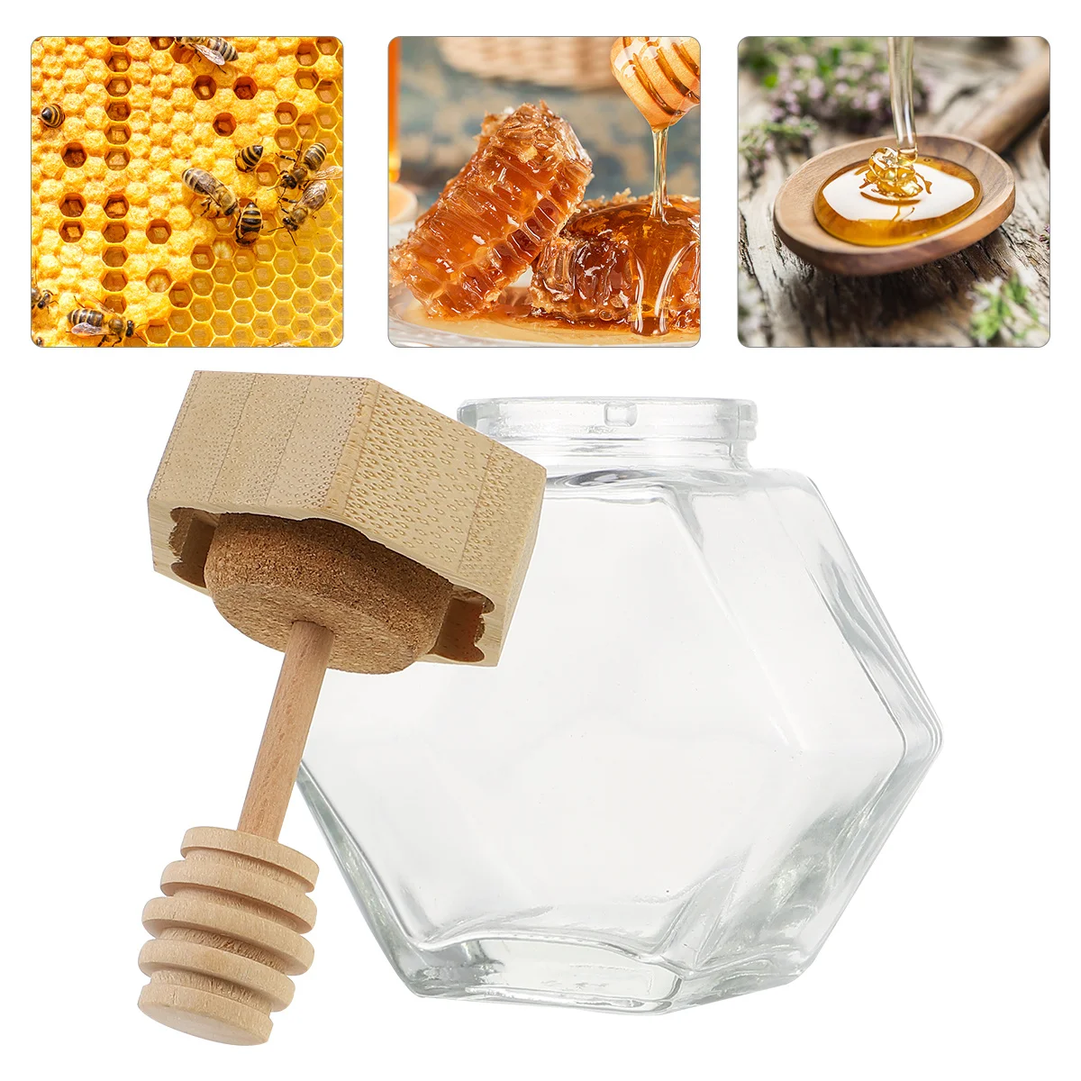 Tarro de vidrio para miel, almacenamiento sellado, bote de miel transparente, tapa de madera, contenedor de comida de cocina, tarros transparentes, recipientes de vidrio sellados, 2 uds.
