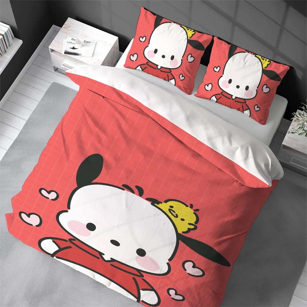 

P-Pochacco Kawaii Duvet Cover Set Home Style Bedding Soft Laundry Cotton Bed 3 Piece Set Student Dormitory Gift