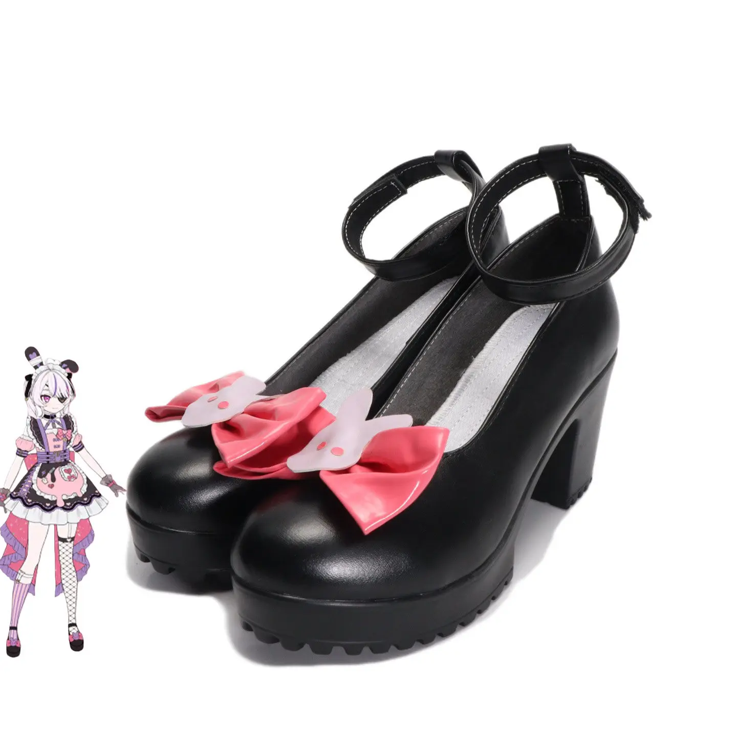 Anime NIJISANJI Mika Melatika Cosplay Shoes Black High Heels Short PU Leather Boots For Halloween Carnival