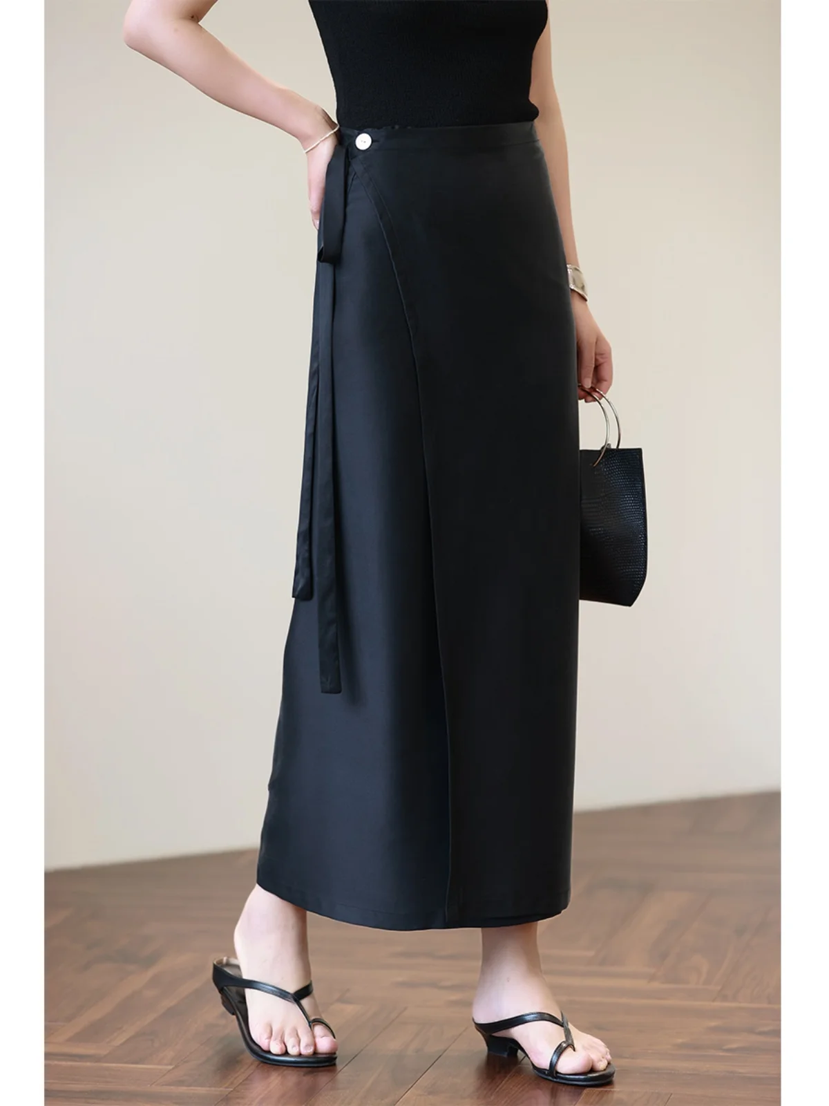 

Шелковая юбка-миди трапециевидной формы Sand Wa с запахом и высокой талией Dr, повседневная одежда для поездок на работу, прямая трубка, силуэт груши, тело