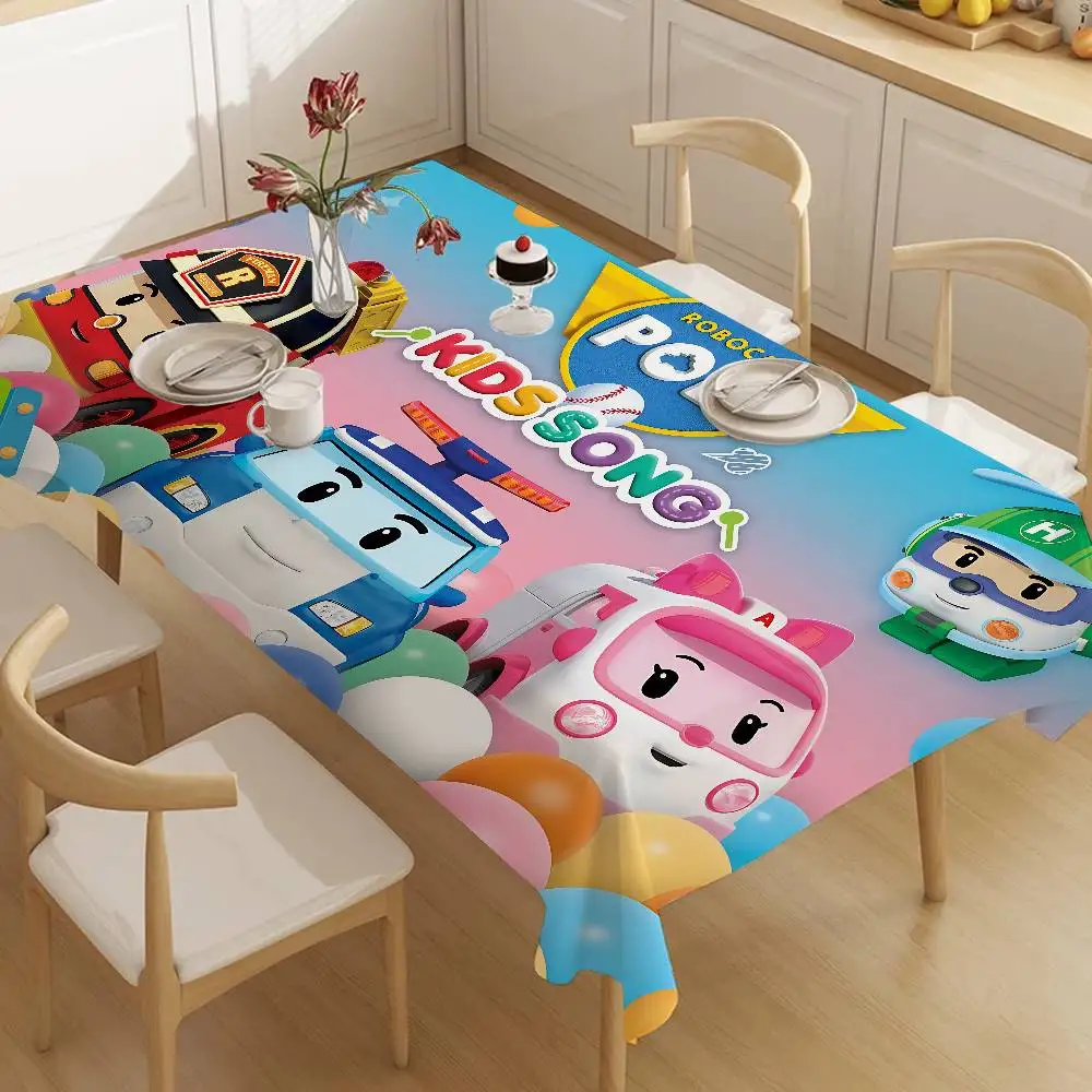 R-Robocar P-Polis LOGo Tablecloth Tea Coffee Table Cloth Waterproof Cloth Wall Stove Rack Rectangular Wedding Banquet