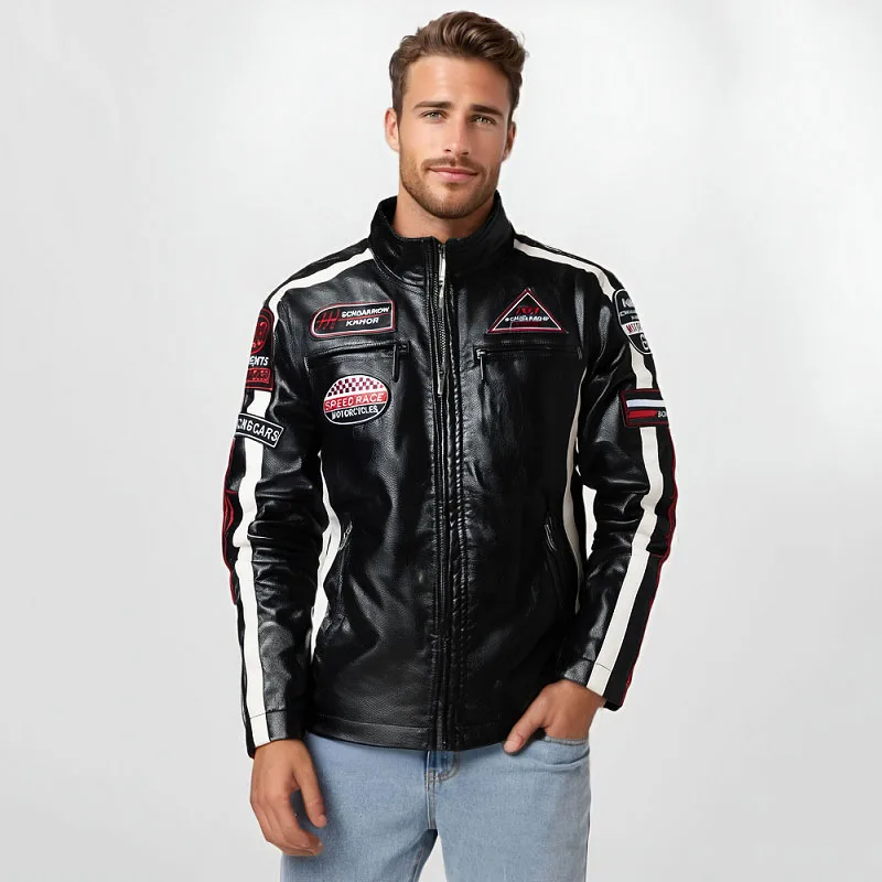Mens Leather Jackets Autumn Winter Men's Motorcycle Racing Leather Jacket Men Casual Warm PU Leather Coat Male Jackets for Man