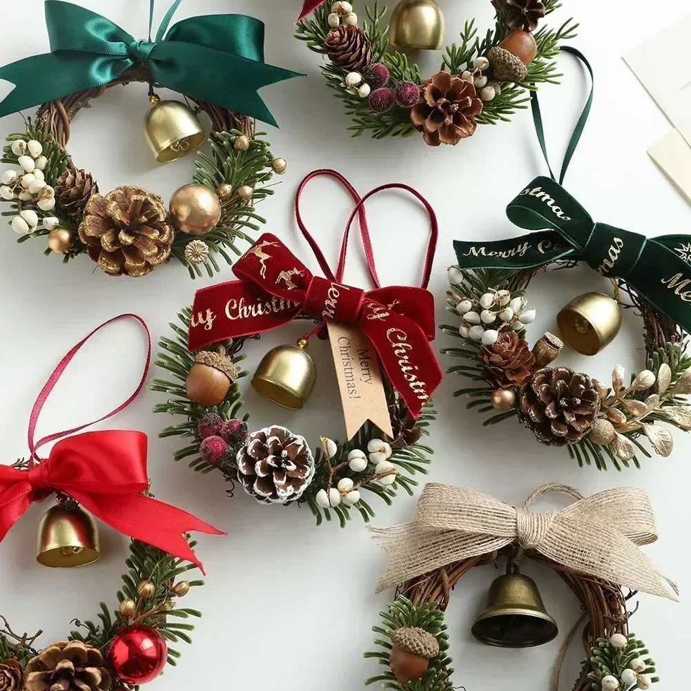 Vintage Style Christmas Door Hanger With Jingle Bells For Home And Garden Decoration Metal And Fabric Material