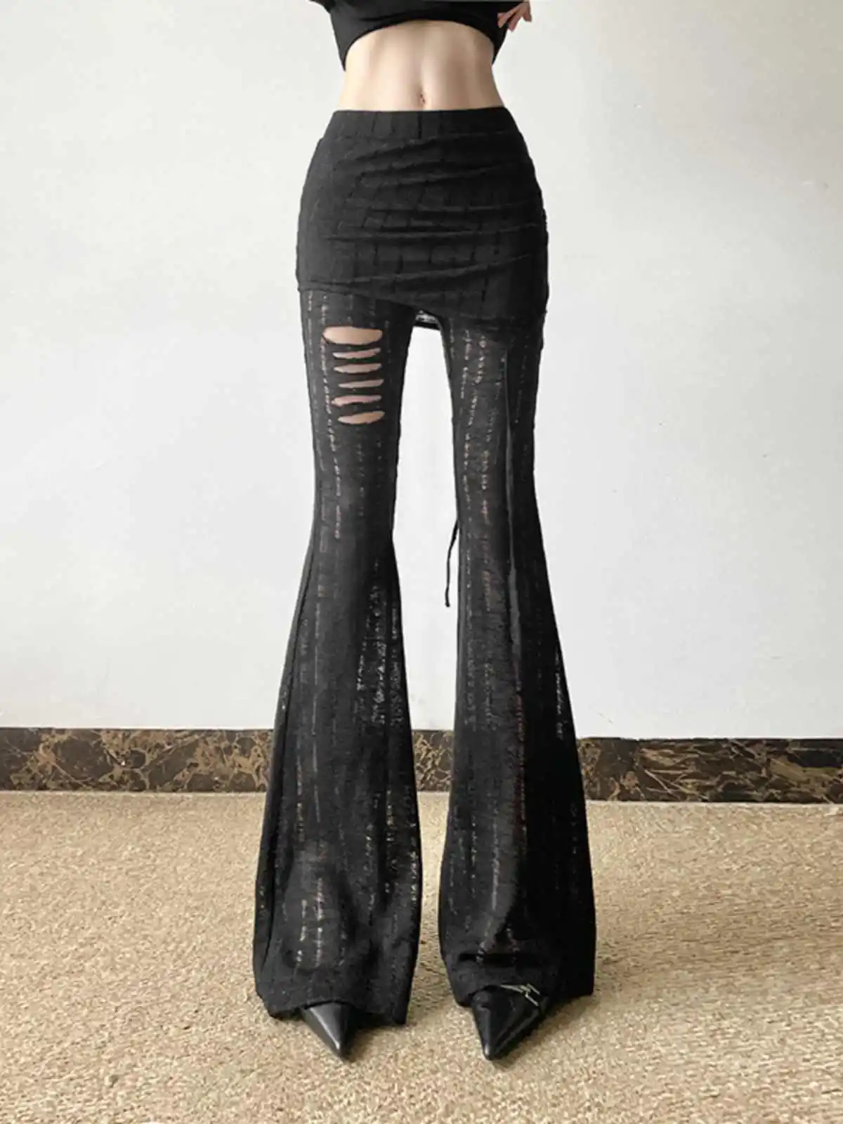 

Women's Black Gothic Flare Jeans Vintage Harajuku Y2k Baggy Long Jean Pants Japanese 2000s Style Oversize Denim Trousers Clothes