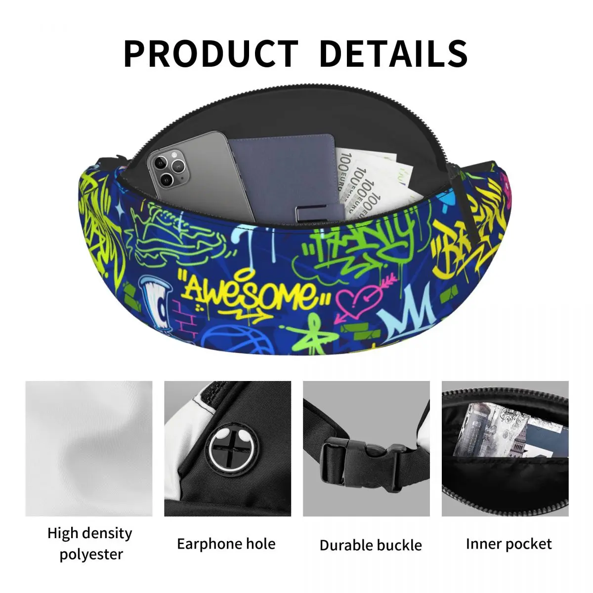 Custom Abstract Urban Style Hiphop Graffiti Street Art Fanny Pack for Traveling Women Men Crossbody Waist Bag Phone Money Pouch