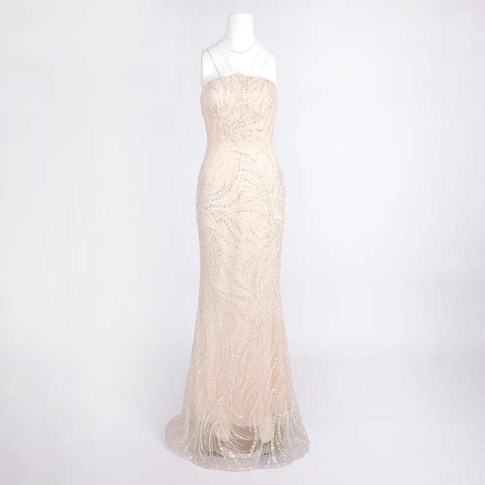 우아한 끈이 없는 스팽글 이브닝 가운 – 댄스 파티 및 공식 행사용 인어 맥시 드레스