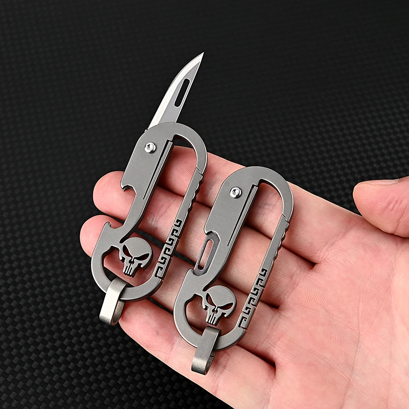 

Titanium Alloy keychain Knife High Hardness D2 Blade Keychain Pendant Pocket Paring Knife Outdoor EDC Self-defense tool