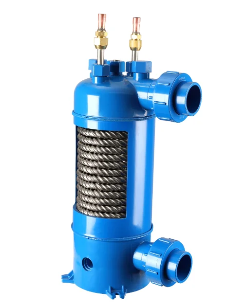 

Screwed titanium tube pvc shell heat exchanger for swimming pool heat pump ,aquarium chiller evaporator (MHTA-2)