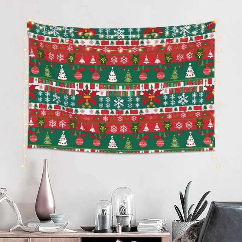 VIKAMA Xmas Fair Isle Tapestry Snowflake Tree Bell Striped Wall Art Xmas Art for Bedroom Living Space Party Decor