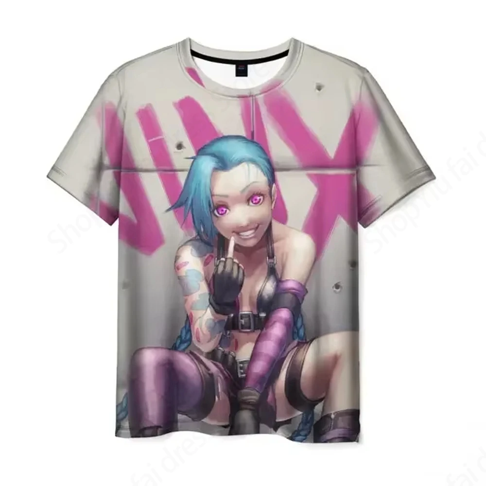 Nuevo juego de Anime Arcane League Jinx, camiseta con estampado 3d para hombres y mujeres, camiseta de moda para niños, camisetas de manga corta de Hip Hop, ropa para hombres