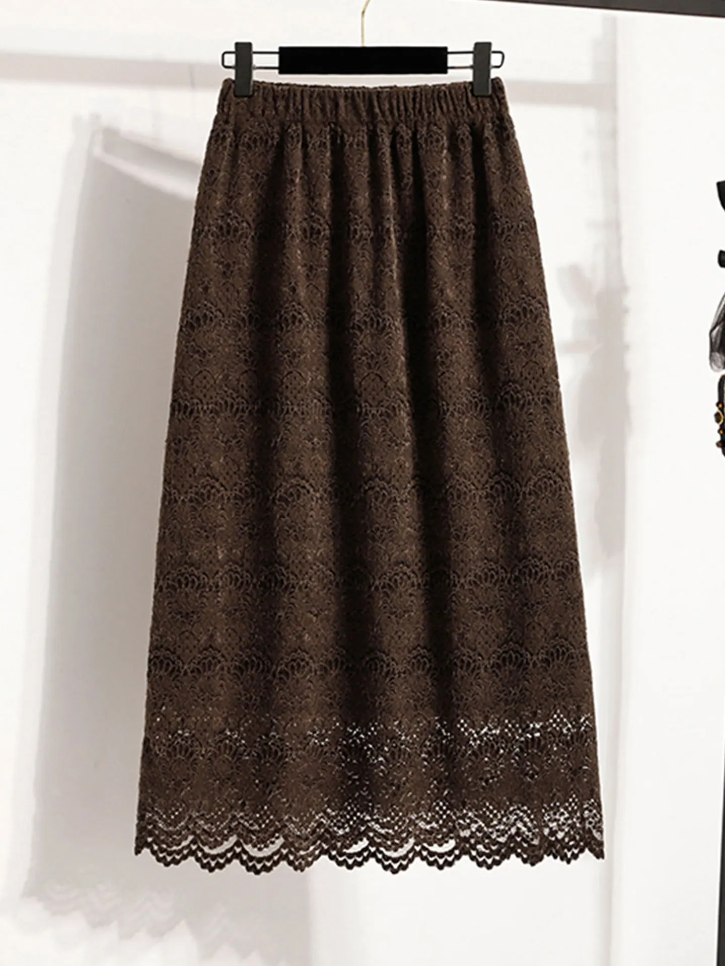 

High Waist A-Line Long Lace f Skirt Women's plus Size Autumn Winter Beautiful Korean Sle Commute Thiened Skirts