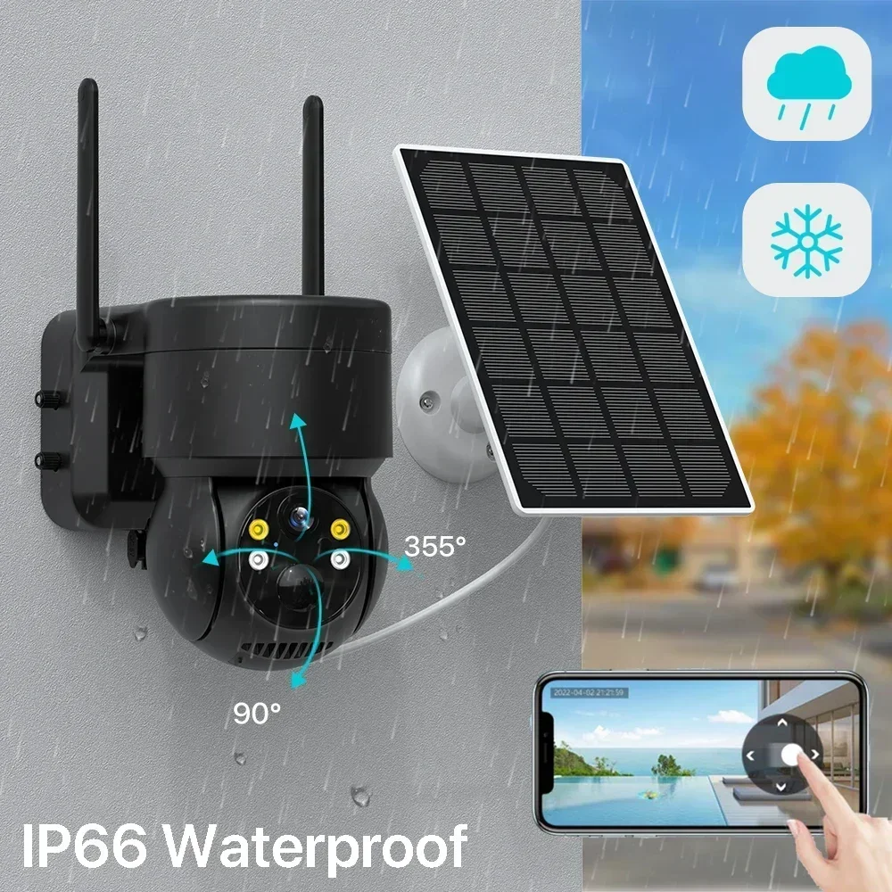 7800mAh Recharge Battery PIR Human Alarm iCsee PTZ IP Wireless Solar Wifi Camera With Solar Panel 4MP HD Built-in Camera Outdoor