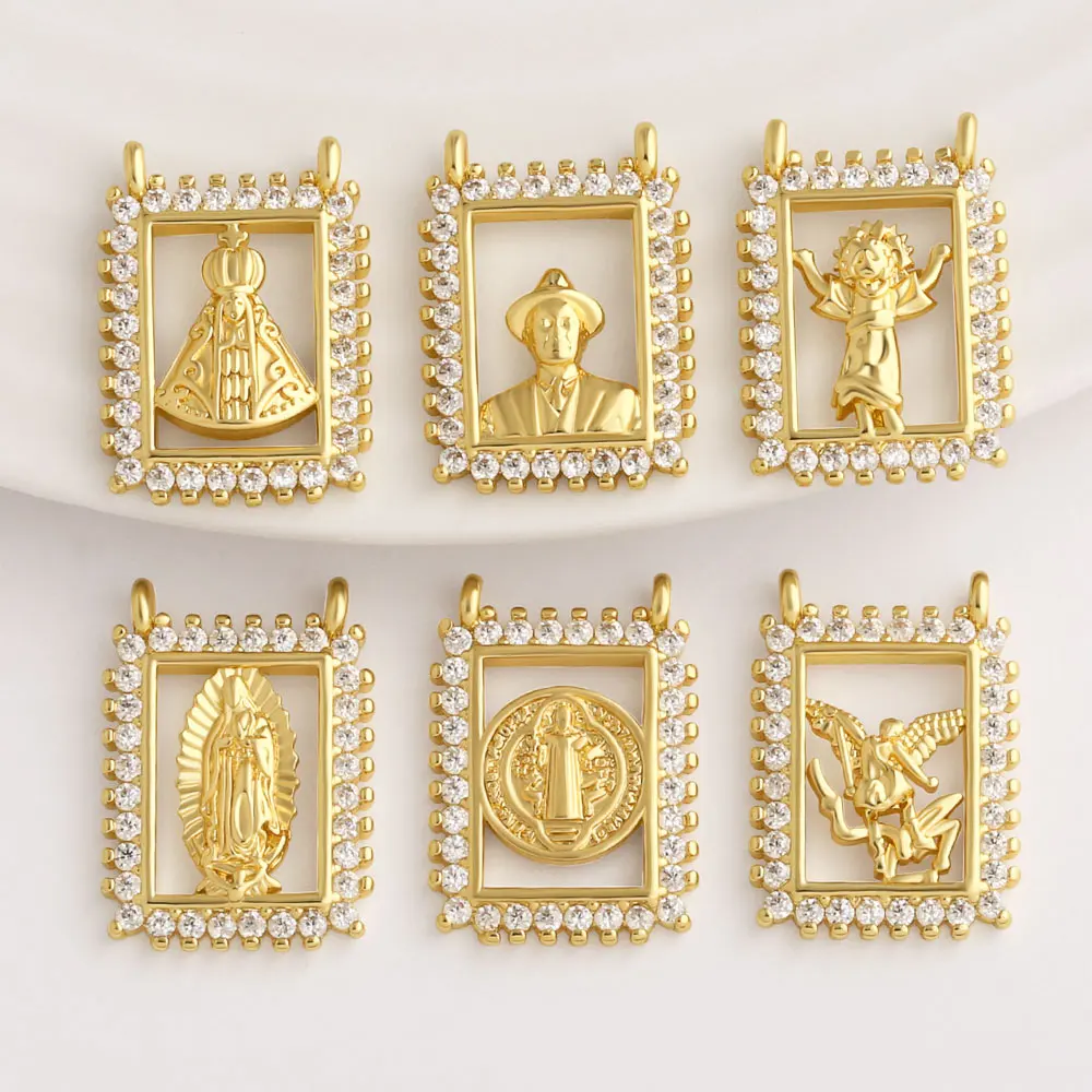 OCESRIO Catholic Saint Benedict Guadalupe Gold Plated Copper Crystal Virgin Mary Pendants for Necklace Jewelry Making pdtb981