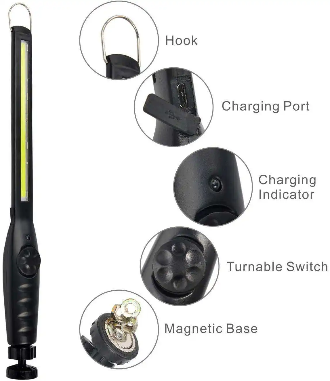 Lámpara de Inspección de Trabajo magnética portátil para exteriores, linterna recargable Cob ultrabrillante, luz de trabajo de inundación led