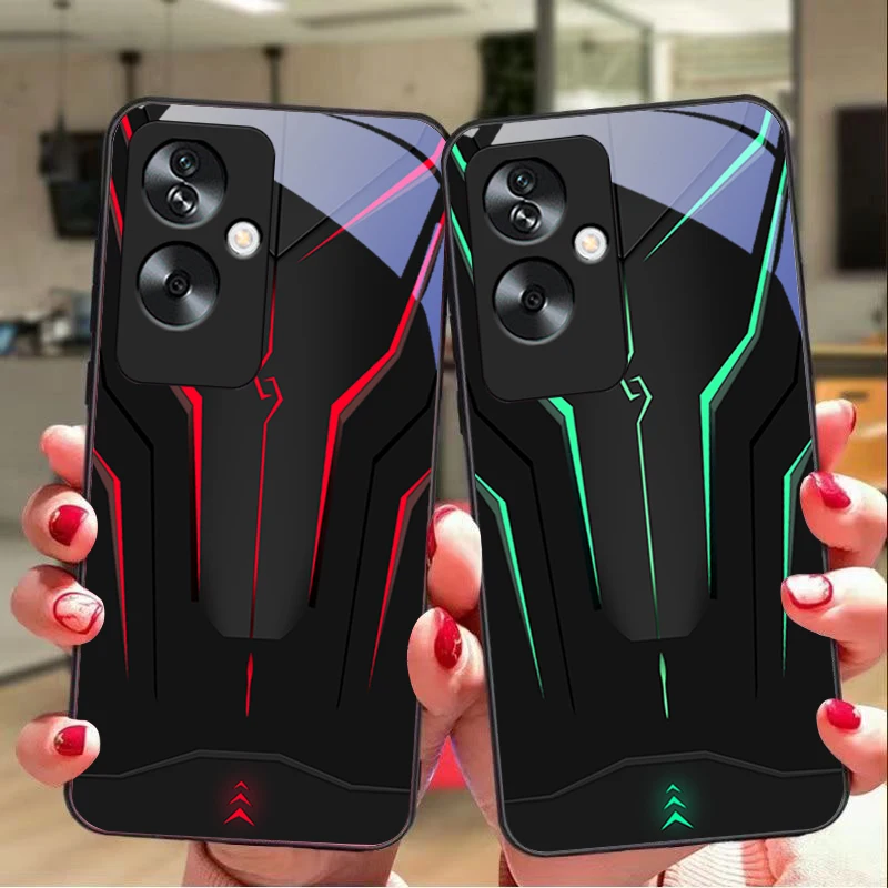 Mechanical Cool Red For Oppo A79 5G 58 78 74 60 4G Reno 11F Realme GT 6 11 Note 50 10 C55 X2 Tempered glass black phone case