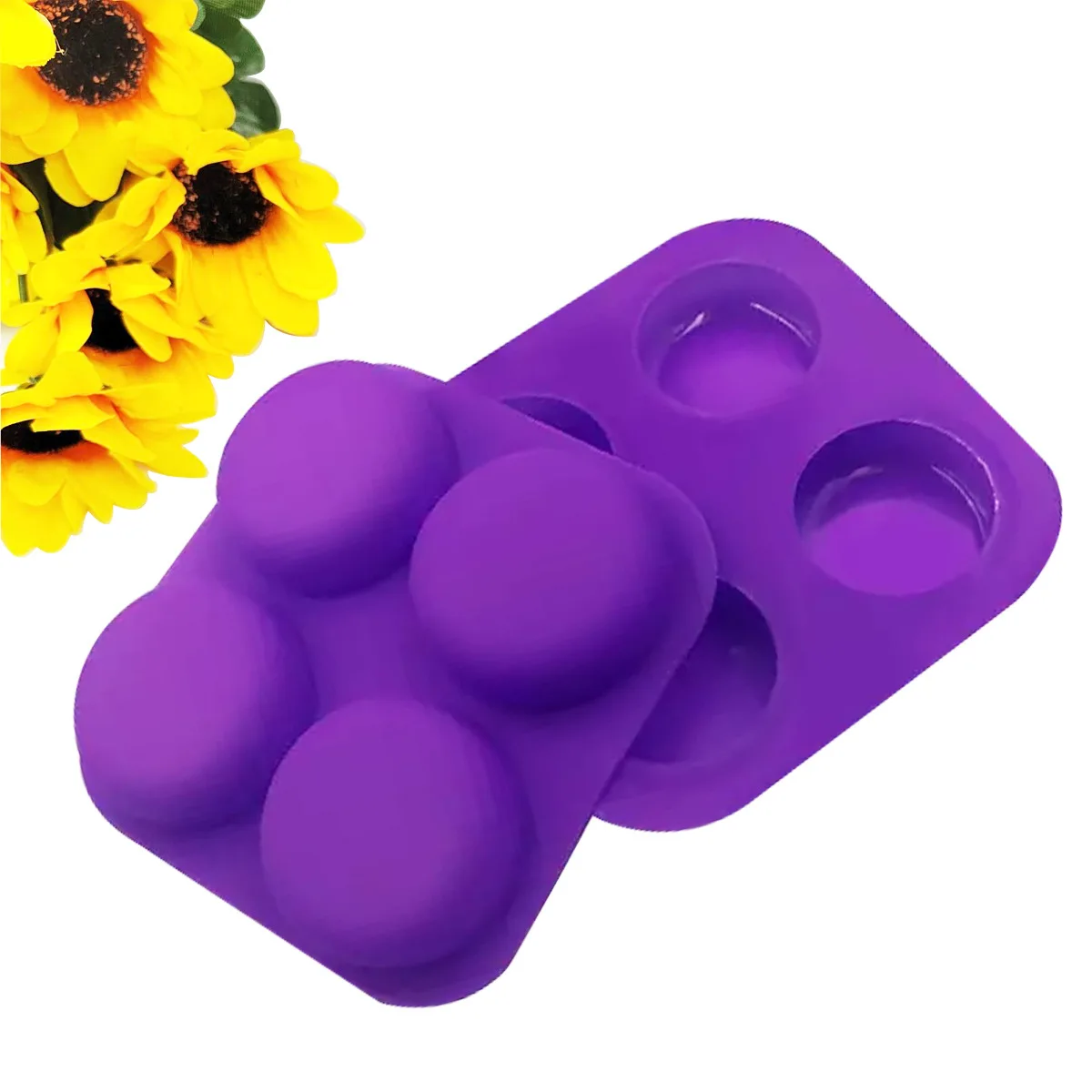 4 Cavity Round Silicone Soap Mold Handcraft Soap Making Mould DIY Cake Chocolate Baking Tools Food Grade Silicone Soap Molds