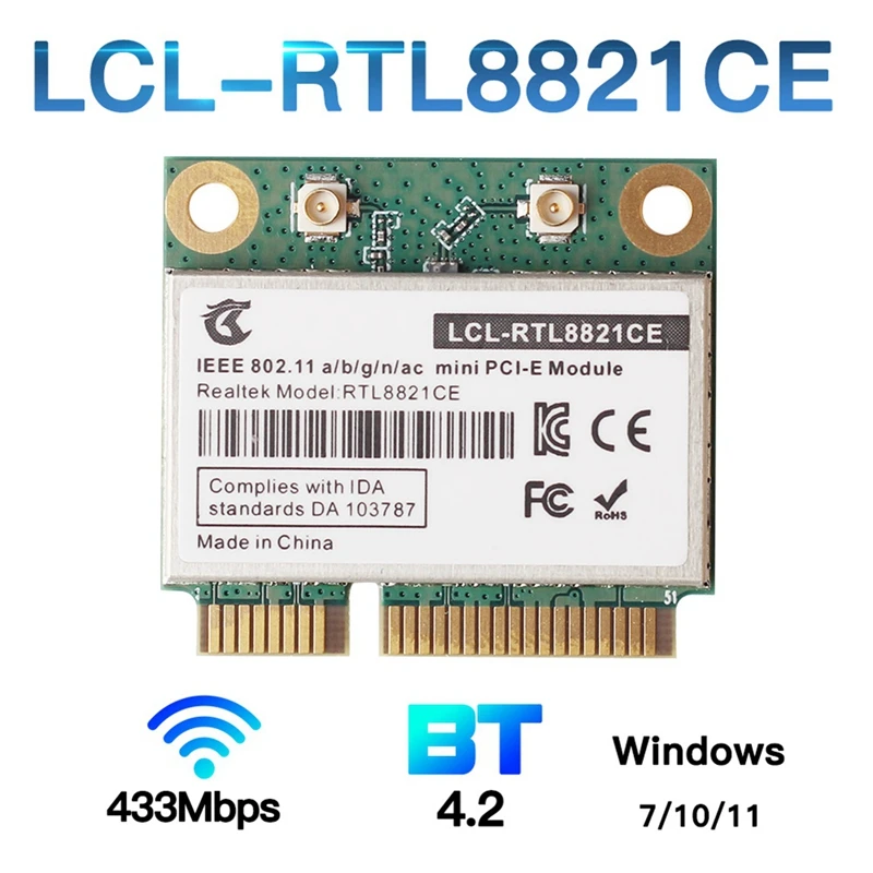 RTL8821CE 802.11AC untuk Bluetooth, 4.2 433Mbps 2.4Ghz/5Ghz Dual Band Mini Pcie kartu Wifi RTL8821 mendukung Laptop/PC